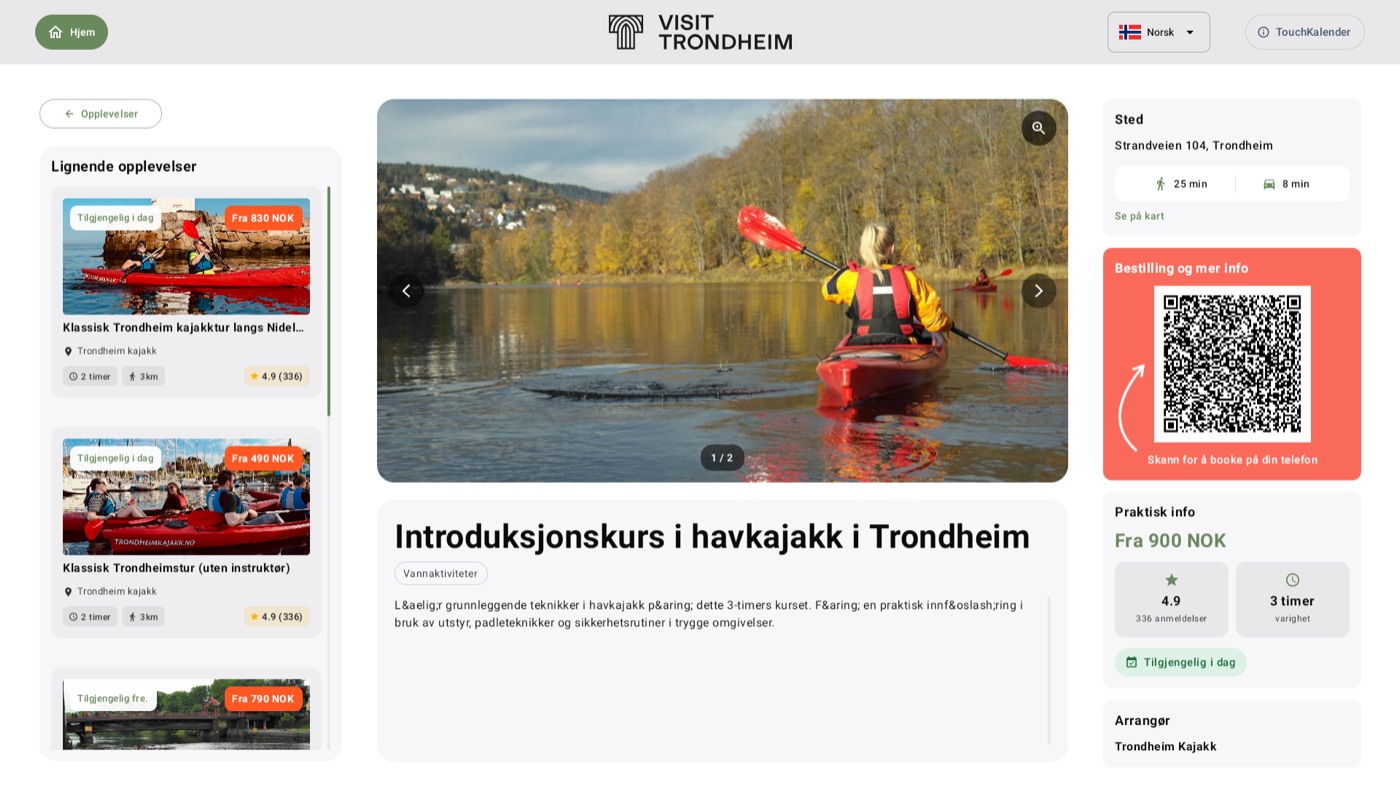 Detaljvisning med QR-kode: skann for å booke på din telefon